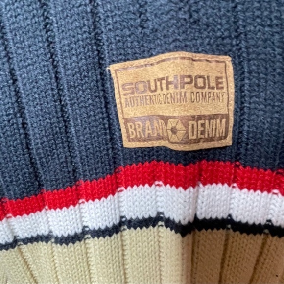 South Pole L Vintage Y2K color block stripe mock turtleneck mens chunky‎ sweater - Picture 7 of 9
